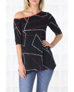 Abstract Jersey One Shoulder Peak  Top